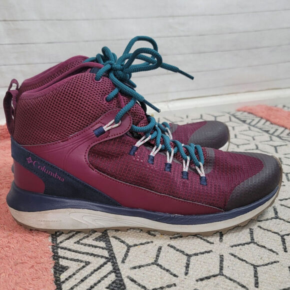 Columbia Trailstorm Mid Waterproof Maroon/Teal Hiking Boots, sz 10.5 - Picture 3 of 15